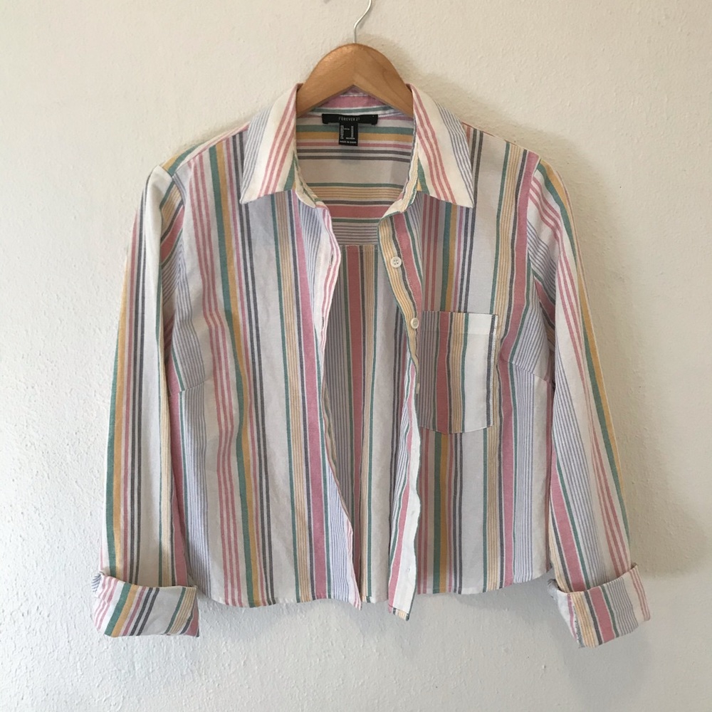 FOREVER 21 pastel striped button down top